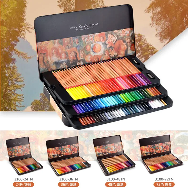 

72 marco renoir premier colored pencis 100 colors crayon set paragraph fluorescent metallic lapis de cor pencil oil paint pastel