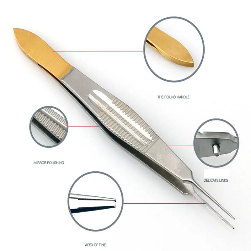 Кольцо из нержавеющей стали хирургическая золотая ручка пинцет двойной инструмент для век Красота пластиковое оборудование Пинцет зубчатые толстые щипцы
