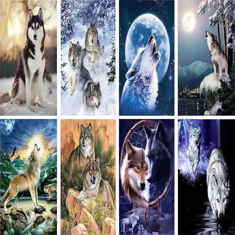 

Diamond Painting Cross Stitch Moon Snow Wolf Needlework 5D DIY Diamond Mosaic Animals Embroidery Full Diamond Christmas gifts