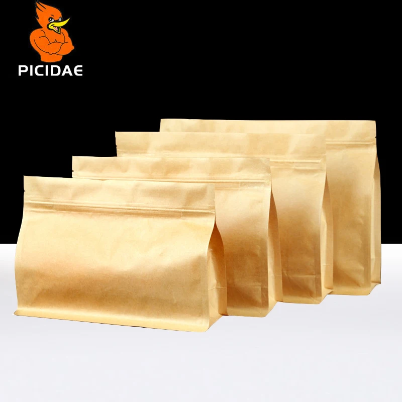 Горизонтальный орган восемь сторона печать сумка для хранения из крафт-бумаги стенд Упаковка Еда чай товары сушеная одежда зерна молния замок Resea