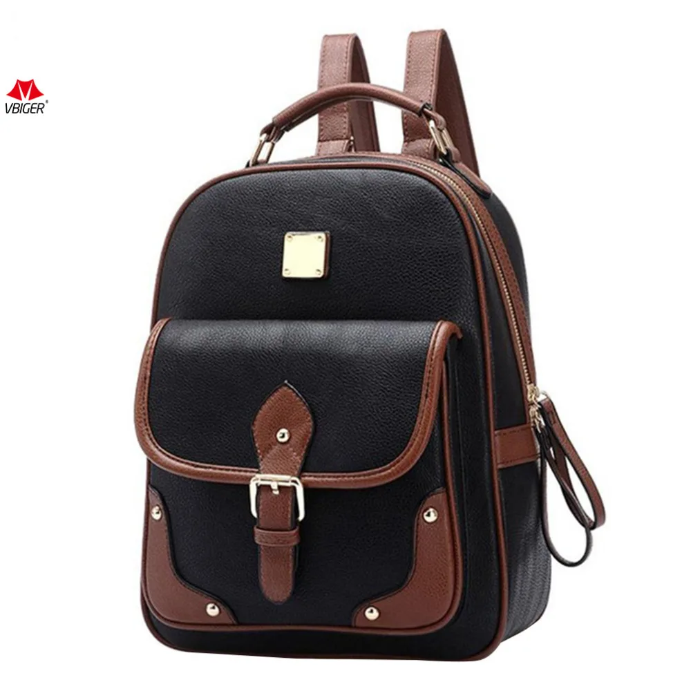 Vbiger PU Leather Backpack Retro School Shoulders Bag Trendy Travel ...