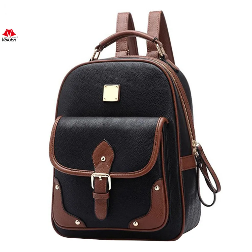 Vbiger PU Leather Backpack Retro School Shoulders Bag Trendy Travel