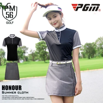 

Pgm Golf Clothes Suit Women Short Sleeve Shirts Plaid Skirts Ladies Slimming Skirts Suit For Tennis Golf D1010
