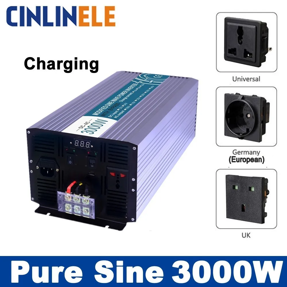 

Smart Inverters Charging 3000W Pure Sine Wave Inverters CLP3000A DC 12V 24V 48V to AC 110V 220V 3000w Power Inverters