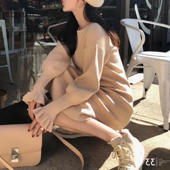 

EORUTCIZ Spring Maxi Sweater Dress Women Knitting Turtleneck Long Basic Dress Tunic Sexy Autumn Warm Long Sleeve Dress LM141