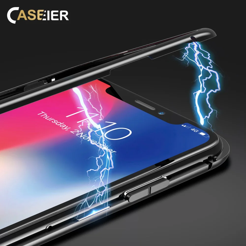 

CASEIER Magnetic Adsorption Case For iPhone X 7 8 6s 6 Plus Tempered Glass Back Phone Cases For iPhone Xr Xs Max 10 Cover Conque