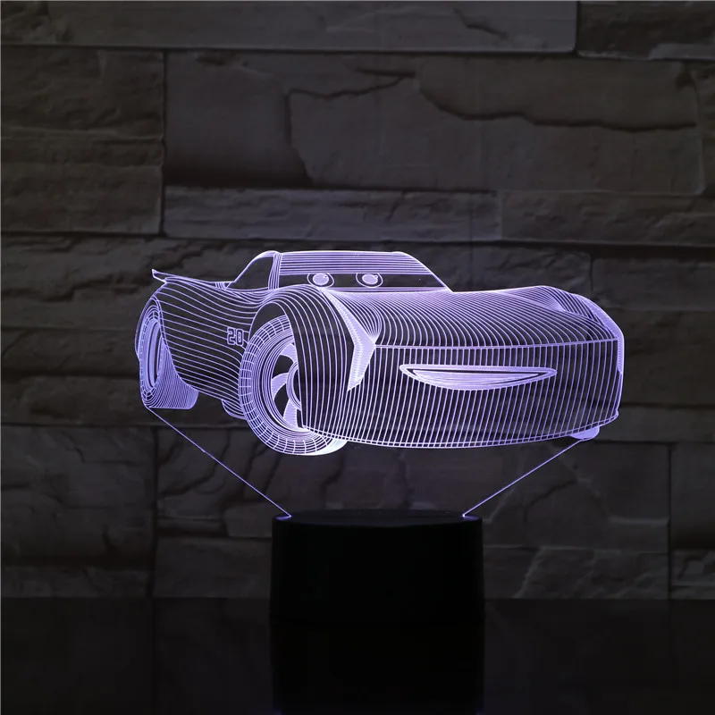 McQueen Route 66 ваш гоночный автомобиль 3D молния 7 цветов Лампа визуальный светодиодный ночник для детей сенсорный Usb настольная лампа Lampara AW-1757