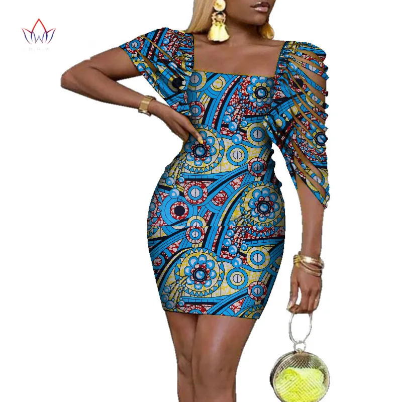 Базен Riche Сексуальные Платья Одежда традиционный африканский дизайн одежда Дашики Африканский Воск Платье с принтом для женщин WY4317 - Цвет: 16