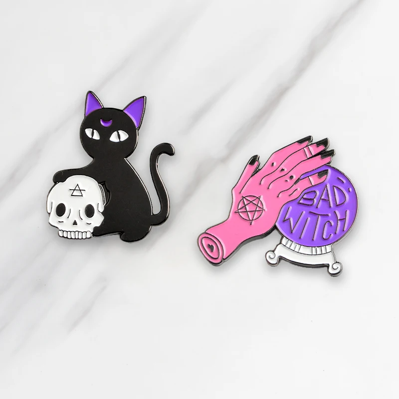 

Witch Hand Enamel Brooch Skeleton Magic Ball Pins for clothes bag buckle Button Badge Gothic Wizard Jewelry Gift for Friends