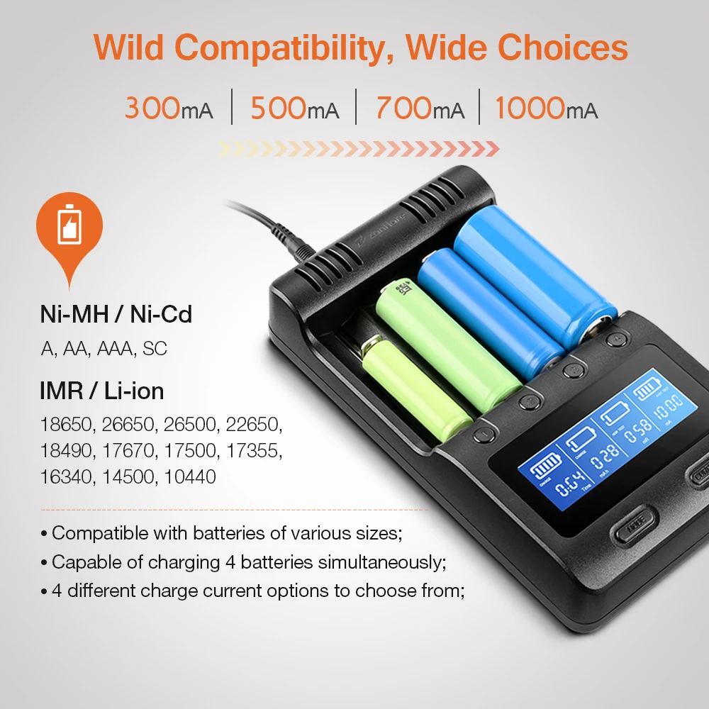 

Zanflare C4 Multifunctional Battery Charger Wide Compatibility Battery Charger With Overcharge And Overdischarge Protection