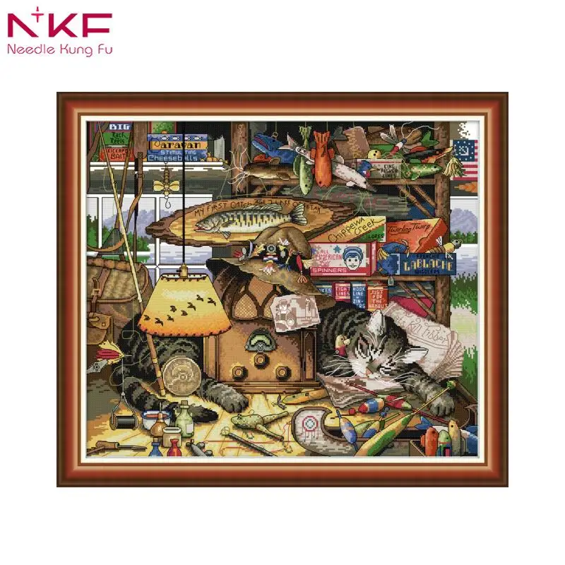 

NKF 2018 New Arrival I want to fishing Printed unprinted cloth DMC 11CT 14CT DIY Handmade Cross Stitch Kits Room Painting
