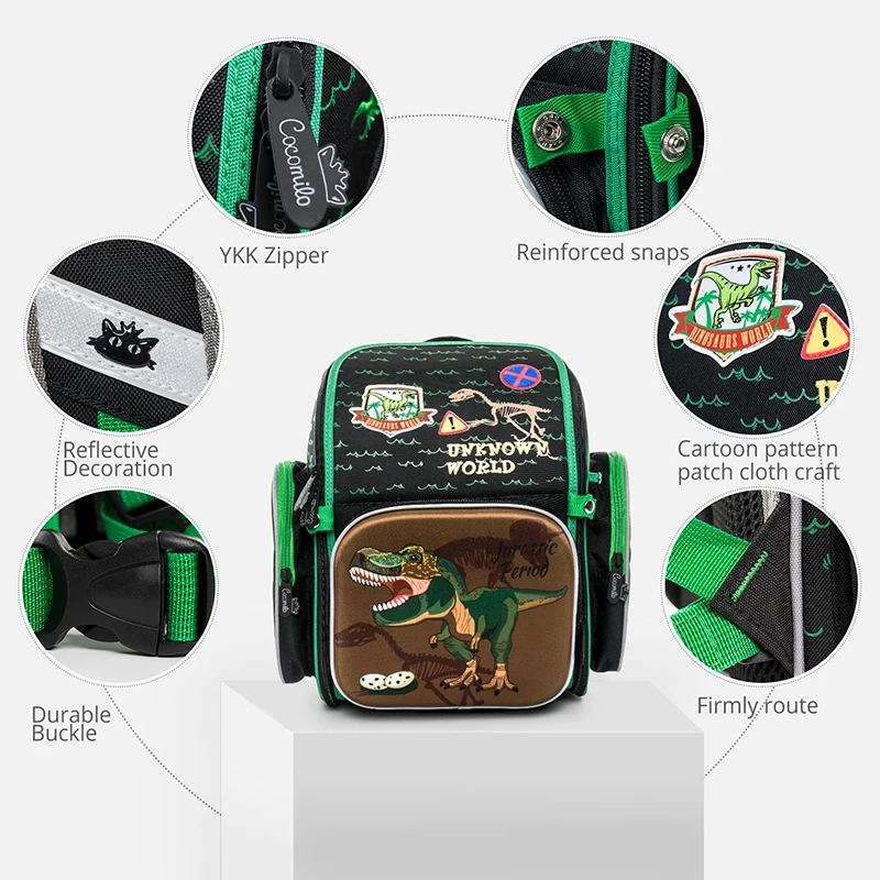 Cocomilo, мультяшный ортопедический школьный рюкзак для мальчиков и девочек, с рисунком динозавра, школьная сумка, рюкзаки, Mochila Infantil, класс 1-5