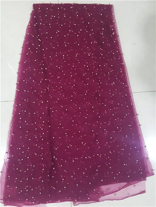 New Arrival 2017 Wine High Quality African French net Lace Fabric With beads Tulle Lace Fabric