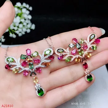 

KJJEAXCMY boutique jewels 925 pure silver inlaid natural tourmaline necklace, pendant chain, female style, fire colored jewelry