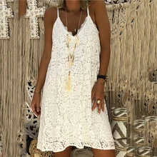 Solid V Neck Floral Lace Cami Dress Women Sleeveless Spaghetti Strap Plus Size Summer Dress For Lady Loose Beach Dress S-5XL H30 Solid V Neck Floral Lace Cami Dress Women Sleeveless Spaghetti Strap Plus Size Summer Dress For Lady Loose Beach Dress S-5XL H30