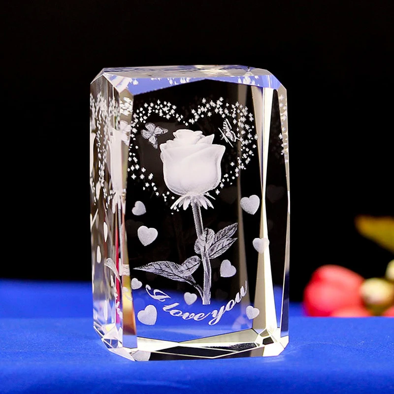 Crystal engraved Gifts 3D Rose Flower Colorful LED Led