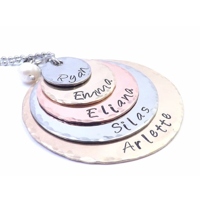 

SG Five Layer 925 Sterling Silver Initial Family Name disc Necklace Mom&Kids&Grandmother Name Letter Pendant Necklace Jewelry