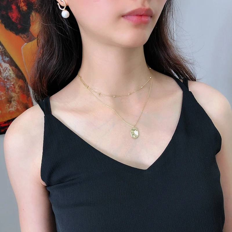 LouLeur 925 стерлингового серебра двойной бисер цепи ожерелья Элегантный овальный кулон ожерелье для вечеринки для женщин модные изысканные подарки