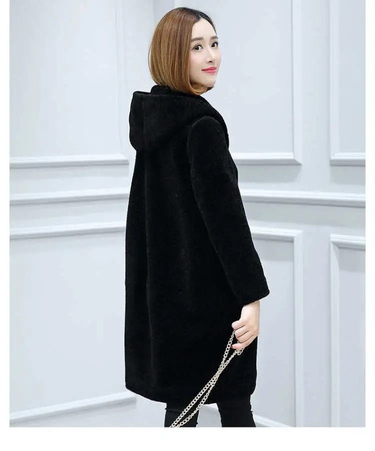 New Women Hooded Real Lamb Fur Coat Natural Sheep Shearing Fur Coat Female Thicken Jackets Oversize Overcoat Outerwear M40