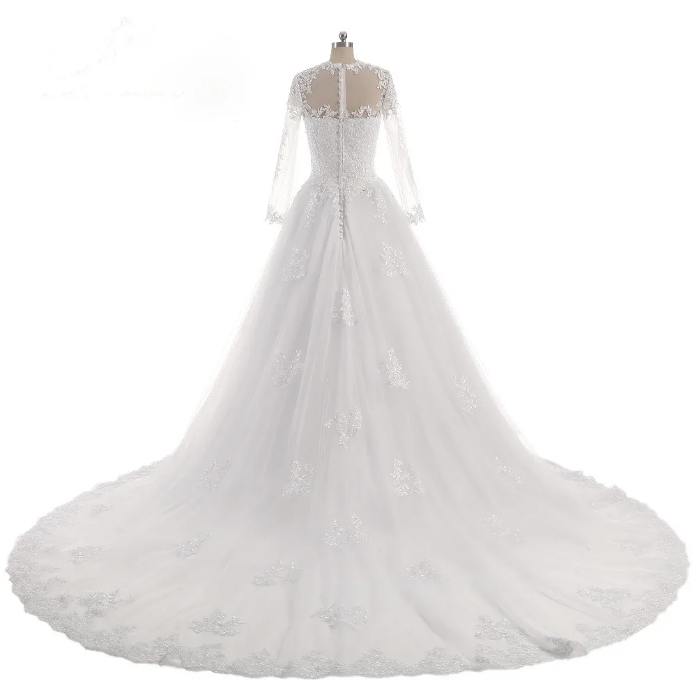 Lover Kiss Vestido De Noiva O-Neck Iusion Back Long Sleeve Wedding Dress Lace Ball Gown Wedding Gowns Custom-Made Wedding Dress 2