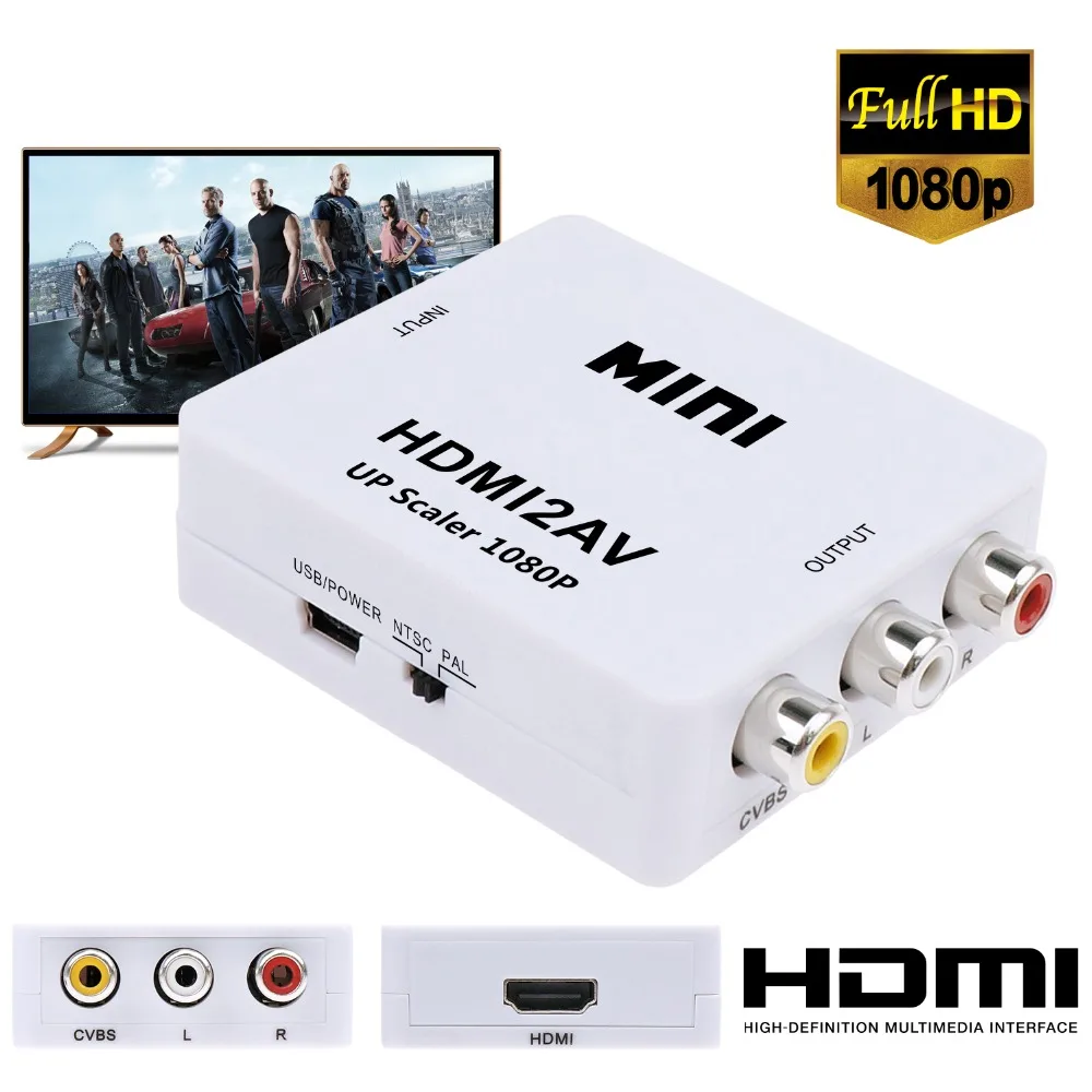 HDMI to RCA AV CVBS Component Converter Scaler 1080P Adapter Cable Box for Monito L/R Video HDMI2AV HD Support NTSC PAL