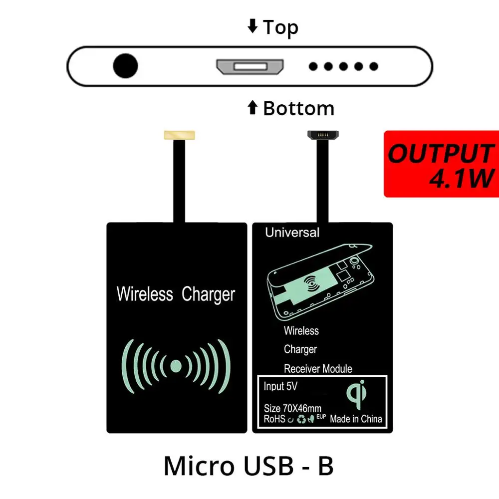 ANMONE беспроводной зарядный приемник Универсальный Android Micro usb type-C Qi Беспроводное зарядное устройство Модуль зарядного устройства для мобильного телефона - Тип штекера: 4.1W Micro USB B