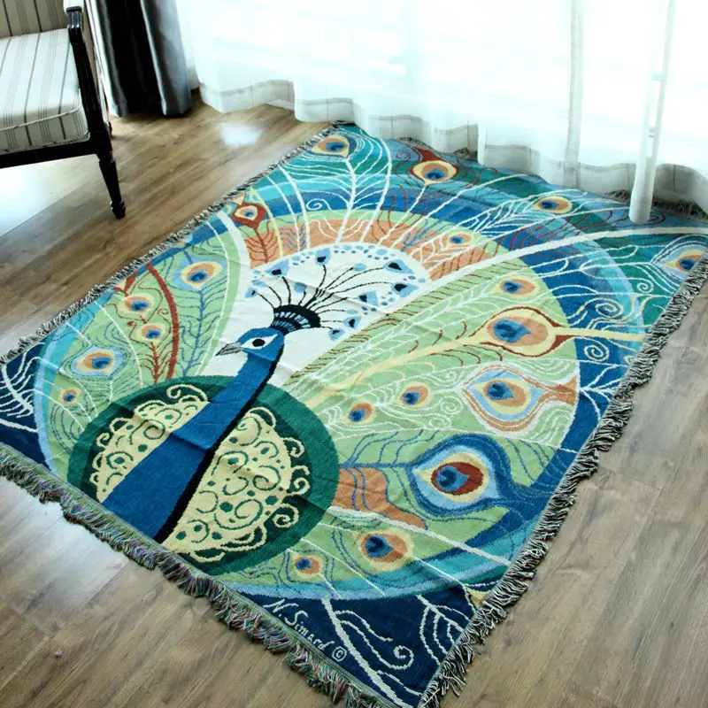 Beautiful Peacock Thread Throw Blanket 130*160cm Home Decorative