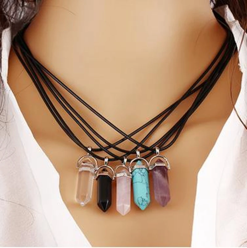 8SEASONS Created Fashion Multi Color Quartz Chakra font b Necklaces b font font b Pendant b