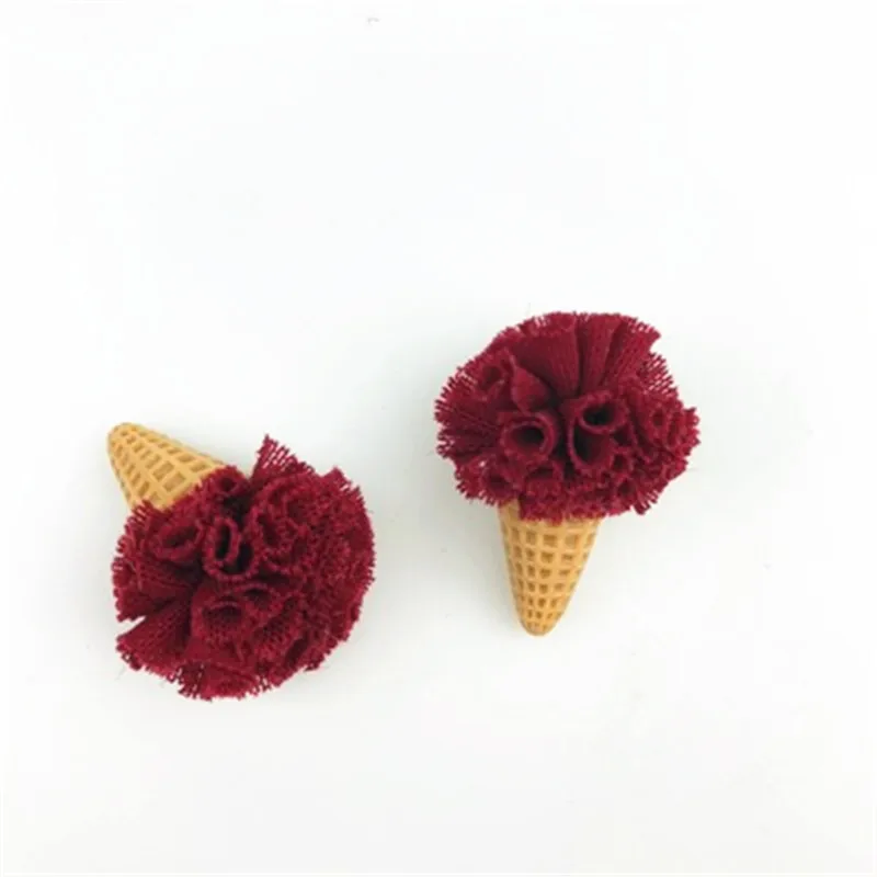 40PCs/Lot Kawaii 3D Floral Chiffon Balls Decorated Ice Cream button Patch Sticker Hair Jewelry Ornament Accessories Craft - Окраска металла: dark red