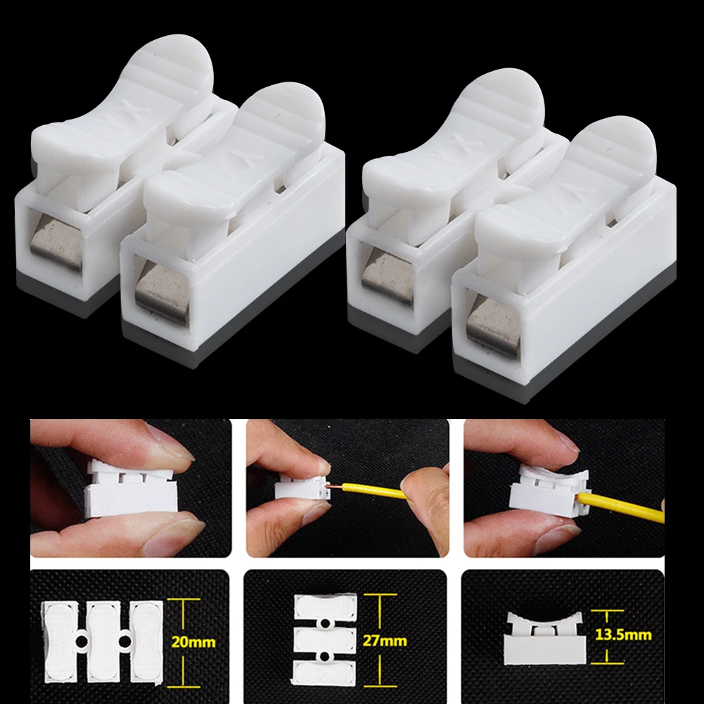 

10pcs White Block Wire Terminals Safe 2 Way Press Type 10A Self Locking Connection 220V Durable Lighting Quick Splice Clamp