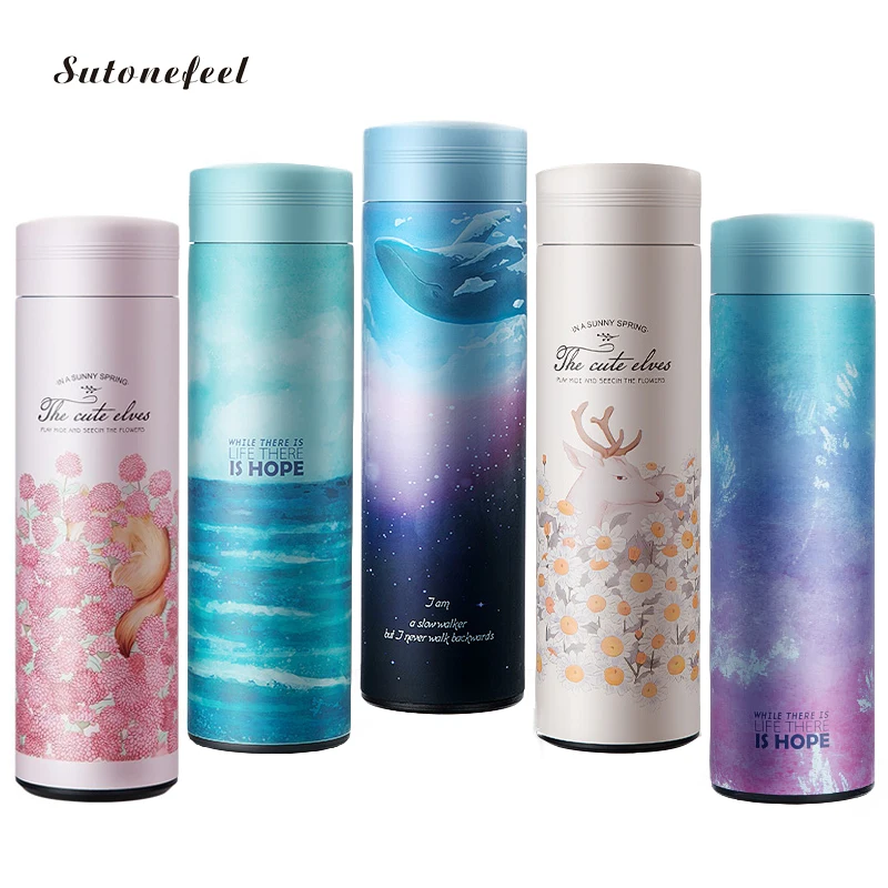 

500ML Creative Thermos Bottle 304 Stainless Steel Vacuum Flasks Couples Travel Mug Straight Cups Office Water Bottle