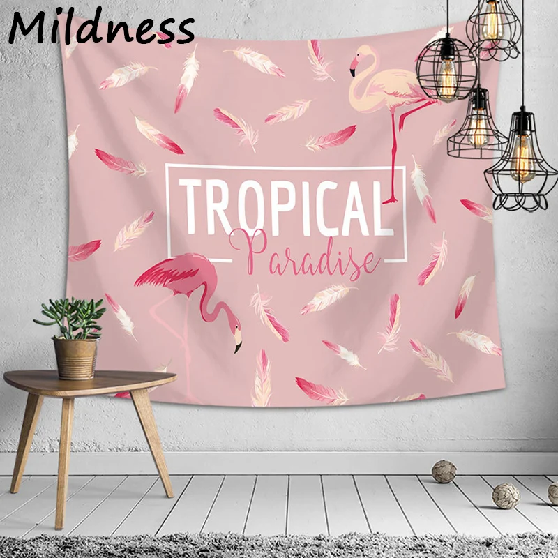 

Lovely Flamingo Tropical Plant Printed Polyester Tapestry Wall Hanging For Decorate Home Living Room Bedroom Office 2 Sizes
