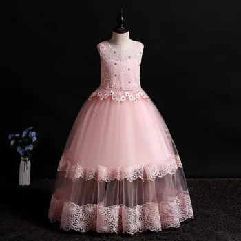 

Summer Beautiful Flower Girl Dresses Handmade Beading Jacquard Tulle Long Ball Dresses For Girls First Communion Accessories