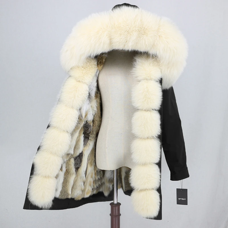 OFTBUY, пальто из натурального меха, зимняя куртка, Женская водонепроницаемая длинная парка, натуральный Лисий мех, воротник, капюшон, мех кролика, подкладка, верхняя одежда, съемная
