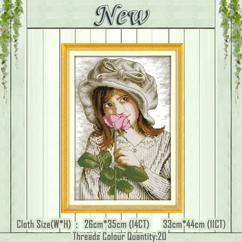 

girl who smells flowers diy painting counted printed on the canvas DMC 11CT 14CT kits NKF Cross Stitch embroidery needlework Set