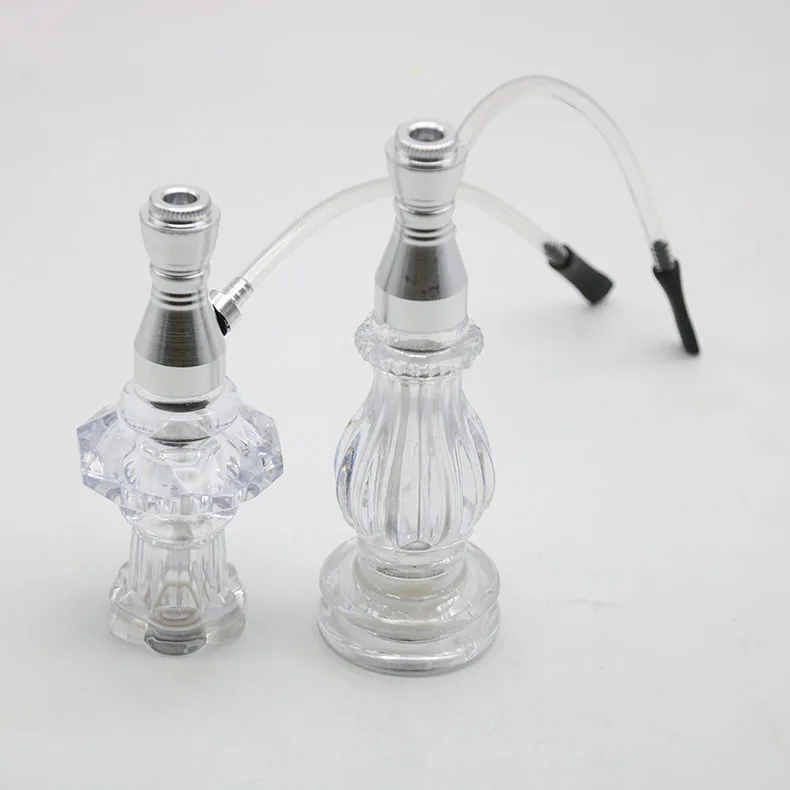 

New Acrylic & Aluminum Tobacco Water Pipe Mini Hookah With PVC Hose , 2 Style Herb Shisha Narguile Smoke Pipe