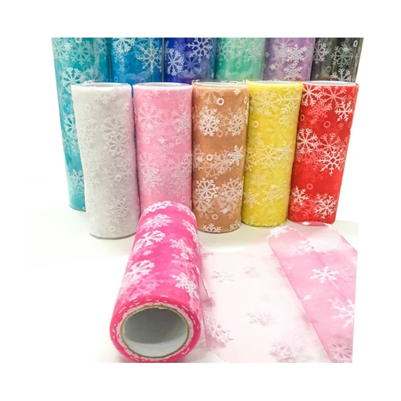 

15cm*10Yard Snowflake Tulle Roll Organza Spool For Wedding Birthday Party Favors Decor DIY Craft Gift Bow Christmas Decorations
