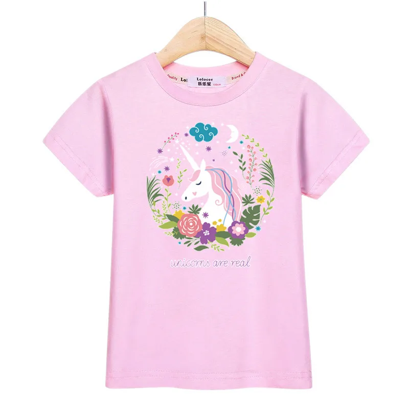 Детская футболка с длинными рукавами из хлопка для маленьких девочек, футболка для сна с единорогом красивая детская одежда с принтом повседневные футболки, футболка - Цвет: pink2