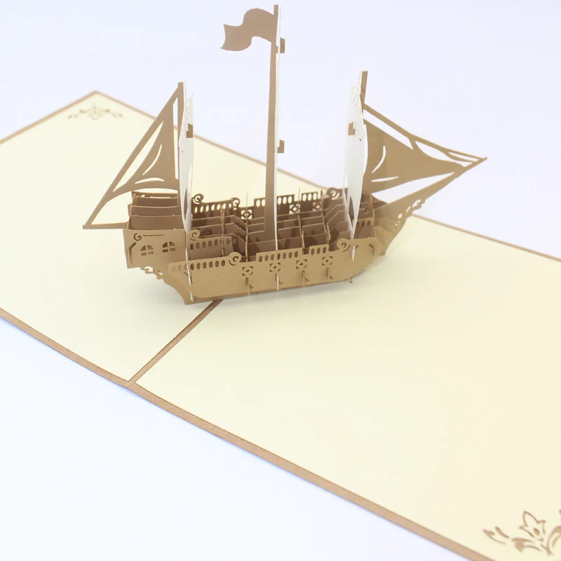  3D Laser Cut Handmade Carving Gold Sailing Boat Paper Invitation Greeting Cards PostCard Business P - 32791464598