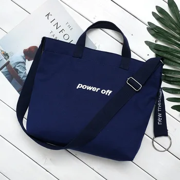 

2018 minimalist Korean Edition embroidered canvas bag, women's single "Power off "shoulder bag satchel fashion trend school bags