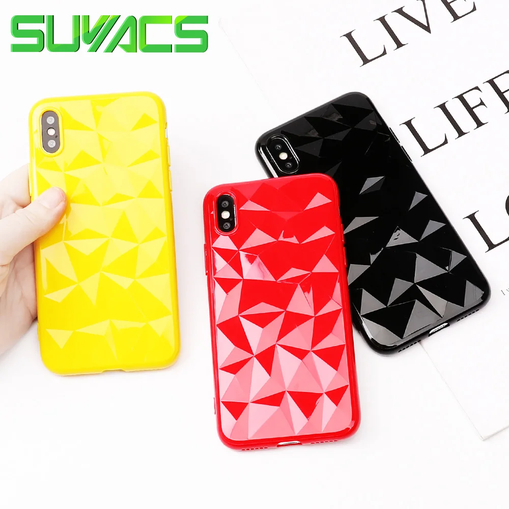 

SUYACS 3D Diamond Pattern Case For iPhone X 6 6S 7 8 Plus Plain Candy Colors TPU Soft Protective Phone Back Cover Case Coque