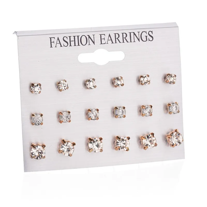 Новые модные серьги со стразами, набор серег с кольцом для ушей, набор из 9 комплектов сережек, женские серьги-гвоздики, ювелирный подарок