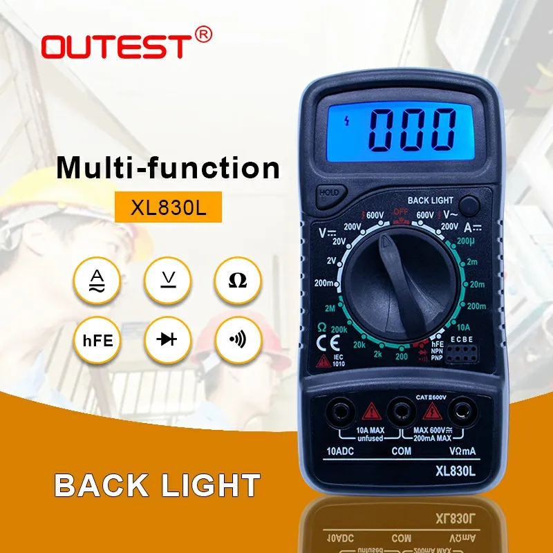 

OUTEST Digital Multimeter XL830L Portable Ammeter Voltmeter Resistance Tester Multimeter Mini Blue Backlight