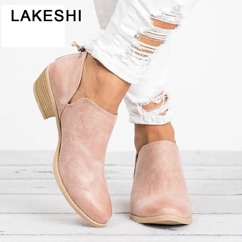 

LAKESHI Women Boot Autumn Winter Women Butterfly-knot Chelsea Boots Slip-On Med High Heels Pointed Toe Shoes Woman Short Boot 43