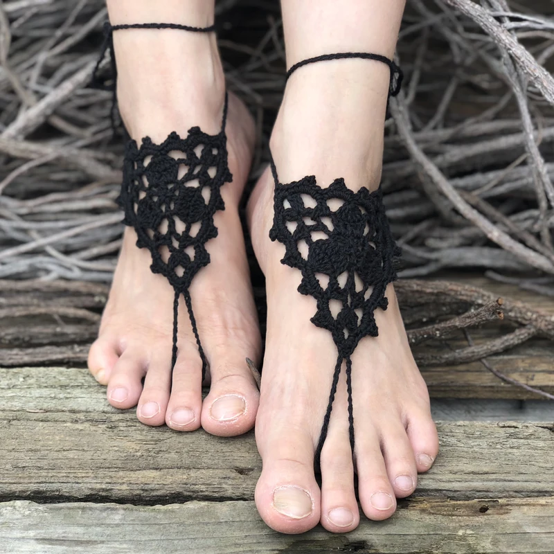 Wedding accessories Crochet Barefoot Sandals Beach Pool Wear Toe Ring Anklet Nude shoes Foot jewelry Victorian Lace Yoga Shoes Bridal Anklet