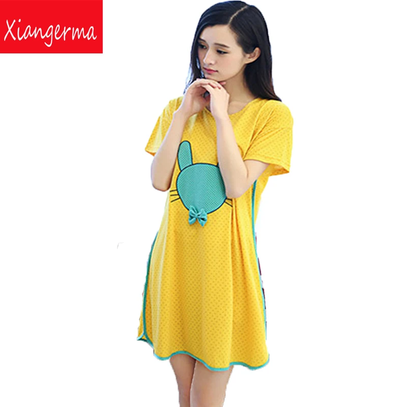 Xiangerma Cheap Sleepwear Modal Night Skirt Short Sleeved Pijama Summer Skirt Female Vestidos