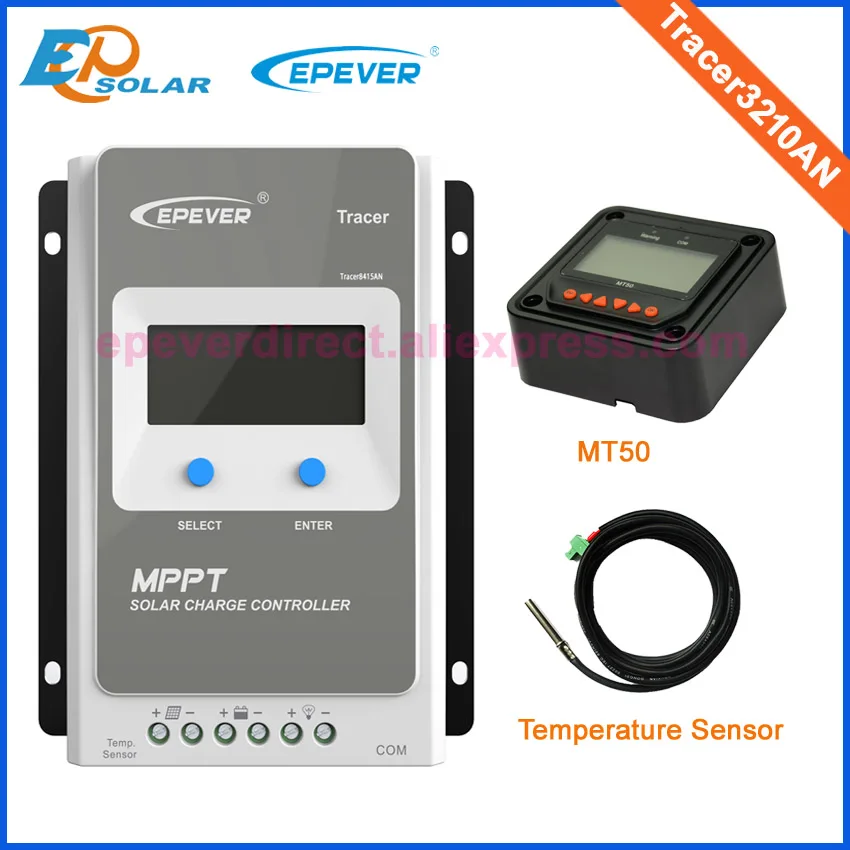 EPEVER со слежением за максимальной точкой мощности, EPsolar Tracer3210AN 12 V 24 V батарея Автоматическая Работа датчик температуры и MT50 метр 30a mppt солнечной энергии групповой контроллер - Цвет: with MT50 and sensor