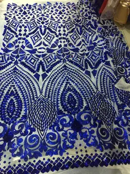 

New arrival Royal Blue african french net lace fabric sequins fabric paillette fabric swiss voile lace fabric for sewing.LZH202