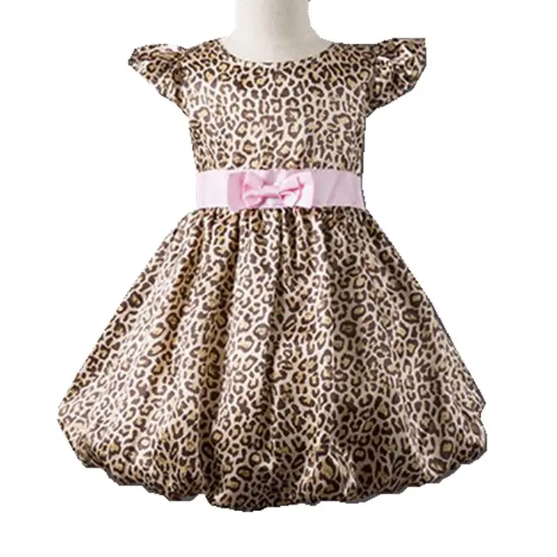 Леопардовый атласное платье для девочек летний розовый пояс с бантом для маленьких девочек платья для маленьких девочек одежда vetement enfant