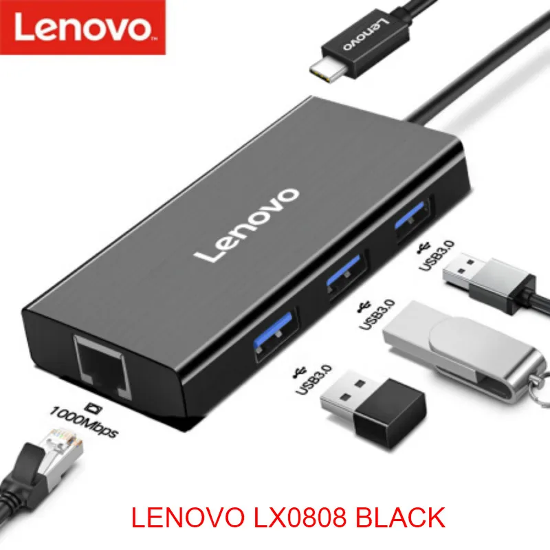 Lenovo type-c адаптер док-станции HDMI/VGA/гигабитный порт кабель с адаптером интерфейс конвертер компьютерный удлинитель док-станция LX0808 USB3.0 концентратор - Цвет: LENOVO LX0808 BLACK